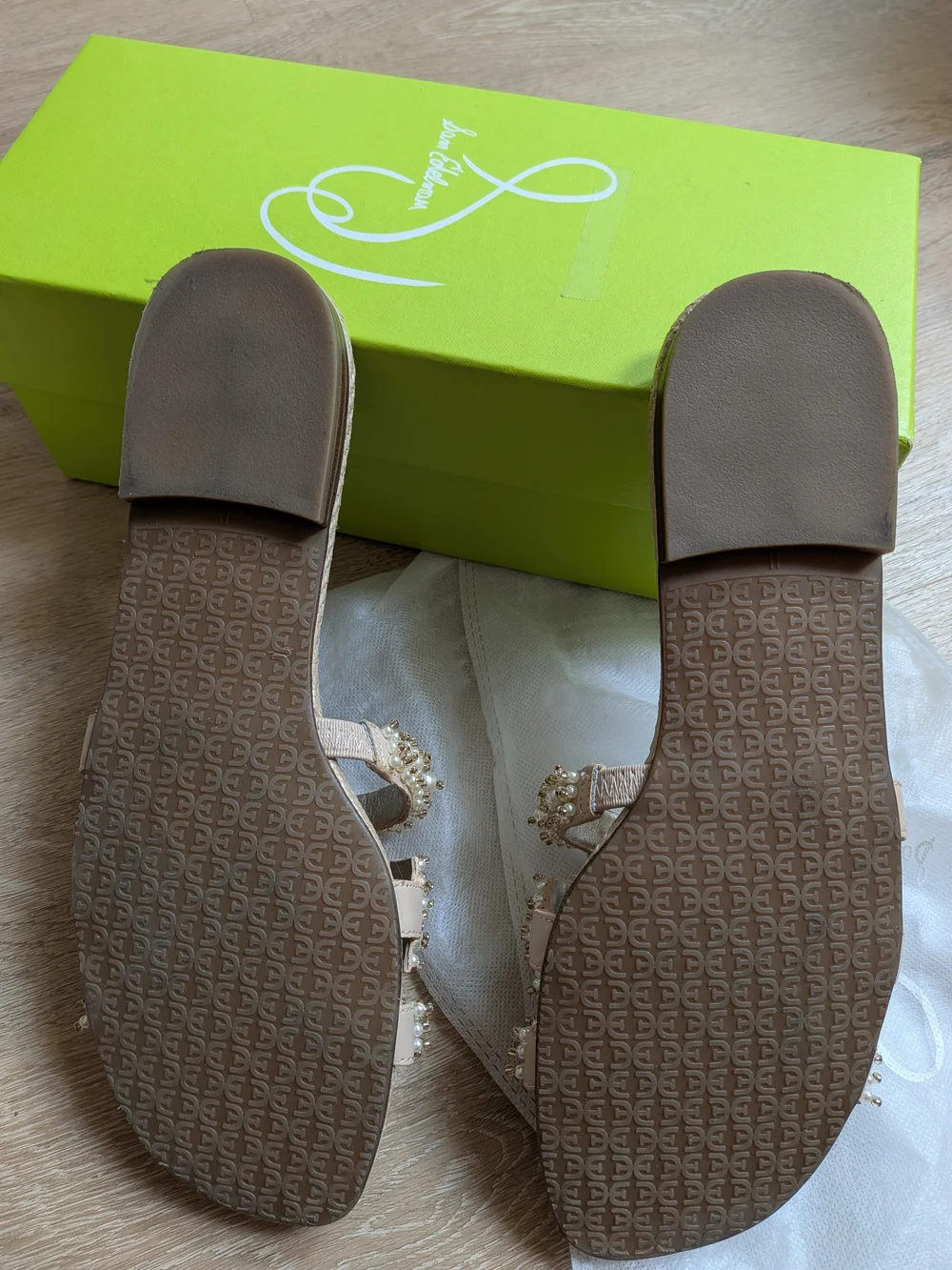 Sam Edelman Bay Perla Nappa Beaded Pearl Embellished Neutral Slide Sandals 11